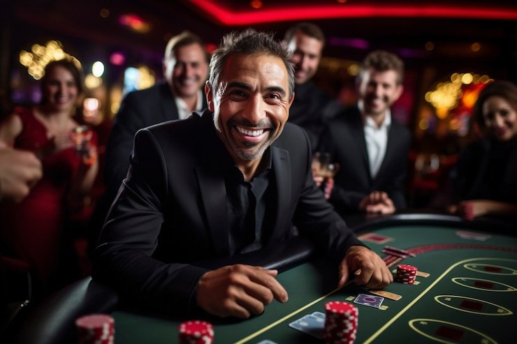 Dealer kasino profesional sedang membagikan kartu dalam permainan baccarat secara live